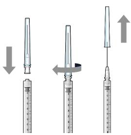 Attach a filter needle to the syringe by screwing it tightly onto the Luer lock - Illustration