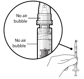 Inspect the syringe and the needle hub using
magnification to ensure that no air bubbles are present - Illustration