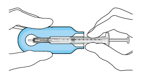 Syringe with initial fill needle inserted
through the implant septum - Illustration