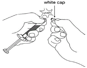 Removal of the protective cap on the tip of the syringe securely attach a small gauge needle - Illustration