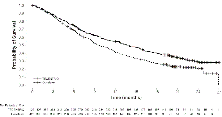 Kaplan-Meier Plot of Overall Survival in IMpower110 in Patients with NSCLC with High PD-L1 Expression (TC = 50% or IC = 10%) and without EGFR or ALK Genomic Tumor Aberrations - Illustration