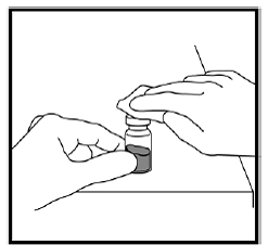 Clean the top of the growth hormone vial - Illustration