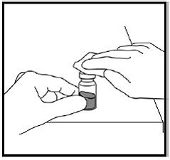 Wipe off the top of the liquid vial - Illustration