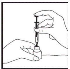 Insert the needle into the liquid vial - Illustration