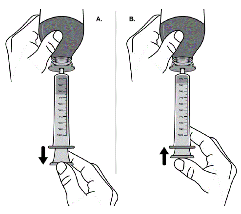 Turn the bottle upside down. Slowly pull the plunger down to withdraw a small amount of the suspension. Then push the plunger all the way in to remove any air bubbles - Illustration