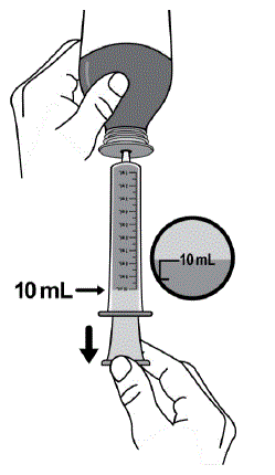 Slowly pull the plunger down to the 10 mL marking on the oral syringe - Illustration