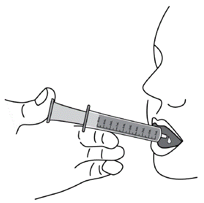 Slowly push the plunger all the way in until the oral syringe is empty - Illustration