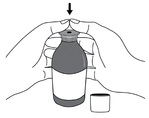 Insert the ribbed end of the bottle adapter into the bottle by firmly pressing it in as far as it will go - Illustration