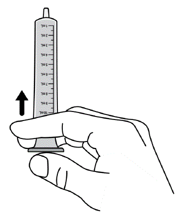 Push the plunger of the 10 mL oral syringe all the way in to remove air from the oral syringe - Illustration