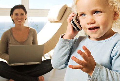 Toddler talking on the phone