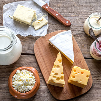 Dairy products in a take-out tray.
