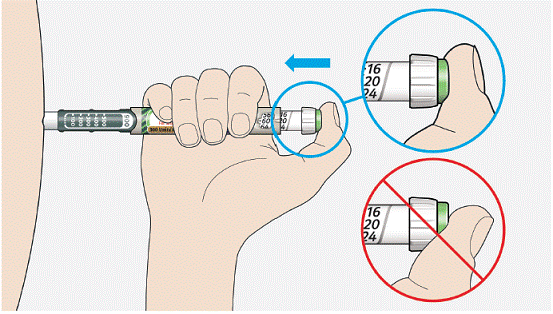 Place your thumb on the injection button - Illustration