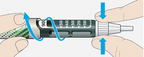 Grip and squeeze the widest part of the outer
needle cap - Illustration