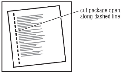 Cut along the dashed line on the Transderm Scop package to open - Illustration