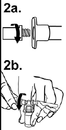 Connect the syringe to the vial adapter by screwing
it clockwise into the opening on the side of the vial adapter - Illustration