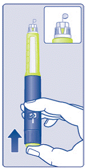 Slowly push the plunger up until the tip
of the plunger reaches the line for your prescribed TRESIBA dosea - Illustration