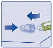 Push the capped needle straight onto the Pen and twist the needle on until it is tight - Illustration