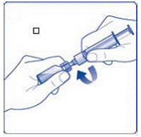 Draw back the plunger of the sterile syringe and admit a volume of 3.2 mL air into the syringe - Illustration