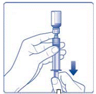 Screw the syringe onto the vial adapter on the diluent vial - Illustration