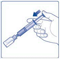 Remove the empty diluent vial by tipping the syringe with the attached vial adapter - Illustration