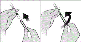 Screw the plunger rod into the barrel end of the prefilled sterile water diluent syringe - Illustration