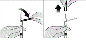 Firmly attach the second sterile needle onto the syringe and pull back the safety cover towards the syringe - Illustration