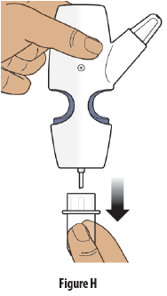 Pull down on the clear plastic cover and remove it from the nasal spray device - Illustration