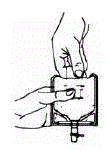 To remove the vial port cover, grasp the tab on the
pull ring, pull up to break the three tie strings, then pull back to remove the
cover - Illustration