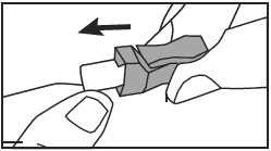 Hold the single patient-use container
upright and tap the top of the container gently to make sure that the medicine
is in the bottom part of the container - Illustration