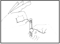 Gently squeeze the single patient-use
container and let 1 drop of UPNEEQ fall into the space between your lower
eyelid and your eye - Illustration