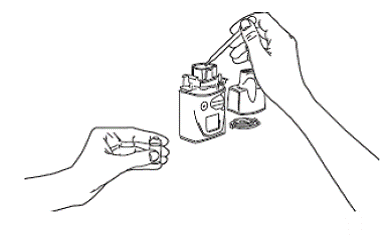 After opening the ampule, use the small tube (pipette) supplied with Ventavis, draw-up the entire amount of one ampule of Ventavis and transfer the entire contents of the ampule into the medication chamber of the I-neb<sup>®</sup> AAD<sup>®</sup> System. - Illustration