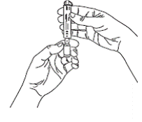 Line up the blue dot on the Ventavis ampule with the dot on the ampule breaker, if available, and then insert the top of the ampule into the ampule breaker. - Illustration