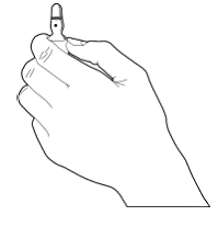 Hold the ampule with the blue dot facing away from your body. - Illustration