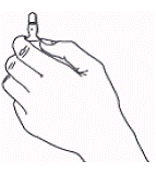 With one hand, hold the bottom of the ampule with the blue dot facing away from your body. - Illustration