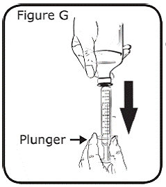 While holding the oral
syringe in place, carefully turn the bottle upside down - Illustration