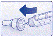 Push outer needle cap containing the needle straight onto the pen, then screw needle on until secure - Illustration