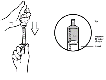 Use 1 hand to hold the oral syringe in place. With the other hand, turn the bottle upside down - Illustration