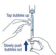 Remove large air
bubbles in the syringe by gently tapping the syringe - Illustration