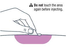 Wipe the injection
site with analcohol pad and let the skinair dry - Illustration