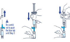 Pull off the needle cap
<b>and insert the needle  through the middle of the vial stopper - Illustration