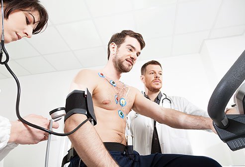 A pharmacological stress test uses drugs to speed up the heart rate to see how well it pumps when it's working hard. This version of the test is for people with conditions that prevent them from exercising. Able-bodied people undergoing this test instead run on a treadmill.