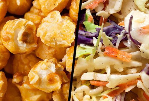 Caramel Corn or Prepackaged Cole Slaw?