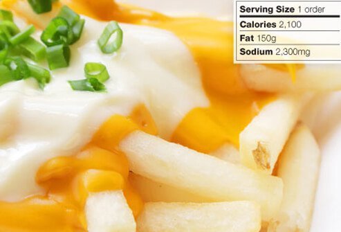 Photo of cheese fries topped with scallions.