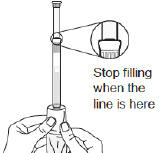 Continue to fill the applicator until you see the black
line on the plunger outside the applicator  - Illustration