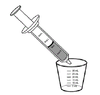 Pull up on the plunger until all the liquid is removed from the cup and the plunger reaches the 5 mL line on the syringe. - Illustration