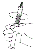 Gently swirl the syringe to mix the XURIDEN with the liquid - Illustration