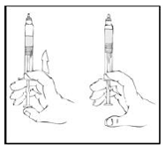 Slowly depress the plunger rod of the XYNTHA SOLOFUSE
until the contents empty into the XYNTHA vial - Illustration