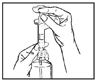 Empty all of the medicine from the syringe into one of the provided empty pharmacy containers by pushing down on the plunger until it stops. - Illustration