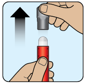 Hold the red protective case upright and remove gray lid - Illustration