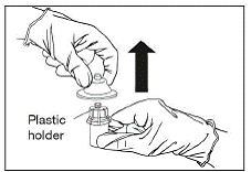 Remove the plastic holder from the vial
adapter - Illustration